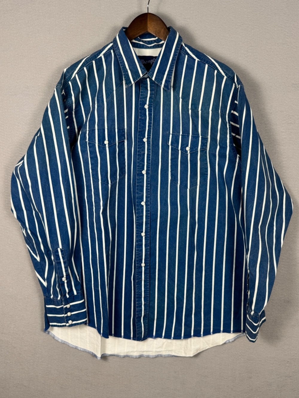 Wrangler Blue Men L Button-Up Striped Shirt